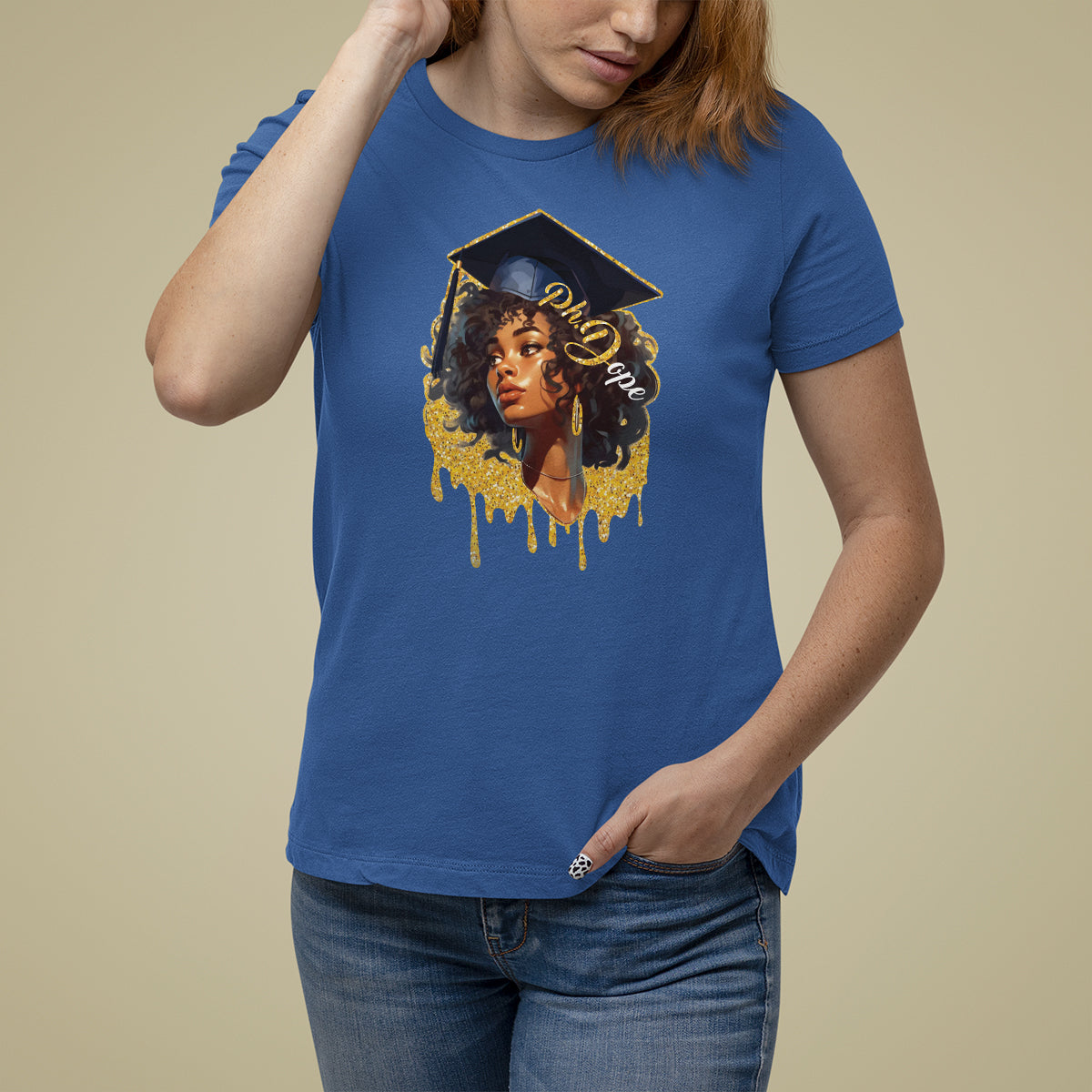 Ph.D. Graduation T Shirt For Women Ph.Dope Black Afro Woman Doctorate Student Graduate - Wonder Print Shop