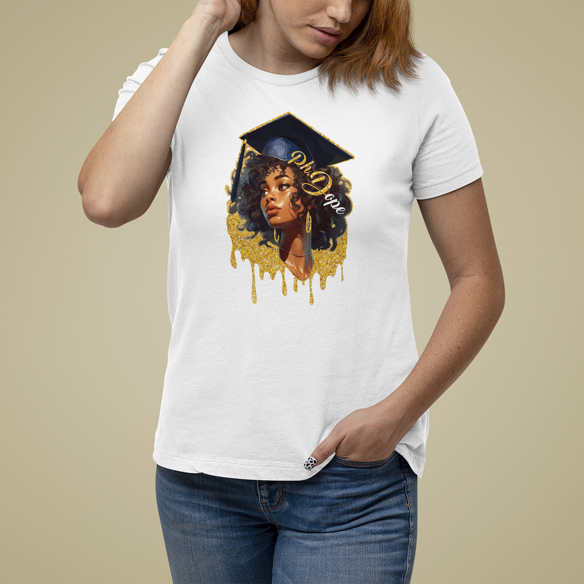 Ph.D. Graduation T Shirt For Women Ph.Dope Black Afro Woman Doctorate Student Graduate - Wonder Print Shop