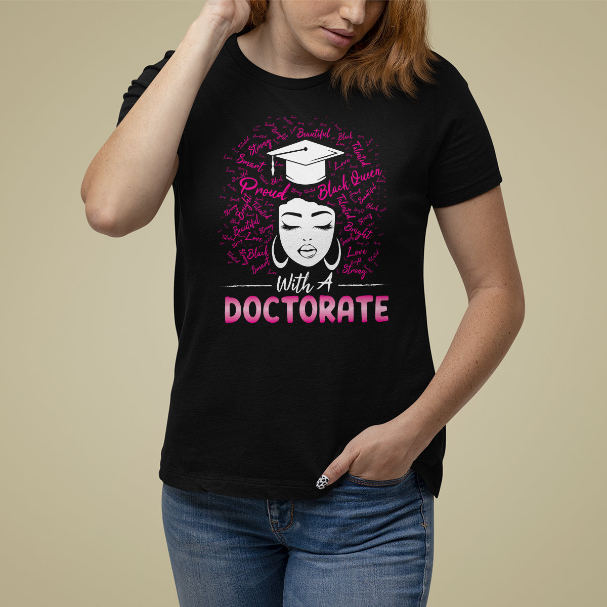 Ph.D. Graduation T Shirt For Women Poud Black Queen With A Doctorate - Wonder Print Shop