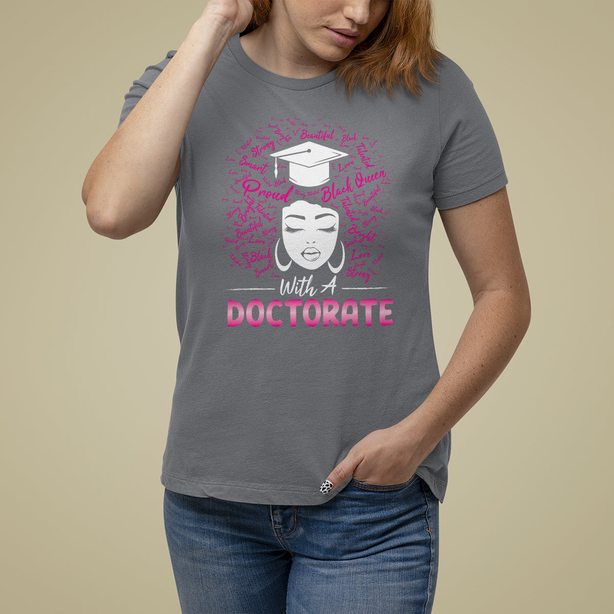 Ph.D. Graduation T Shirt For Women Poud Black Queen With A Doctorate - Wonder Print Shop