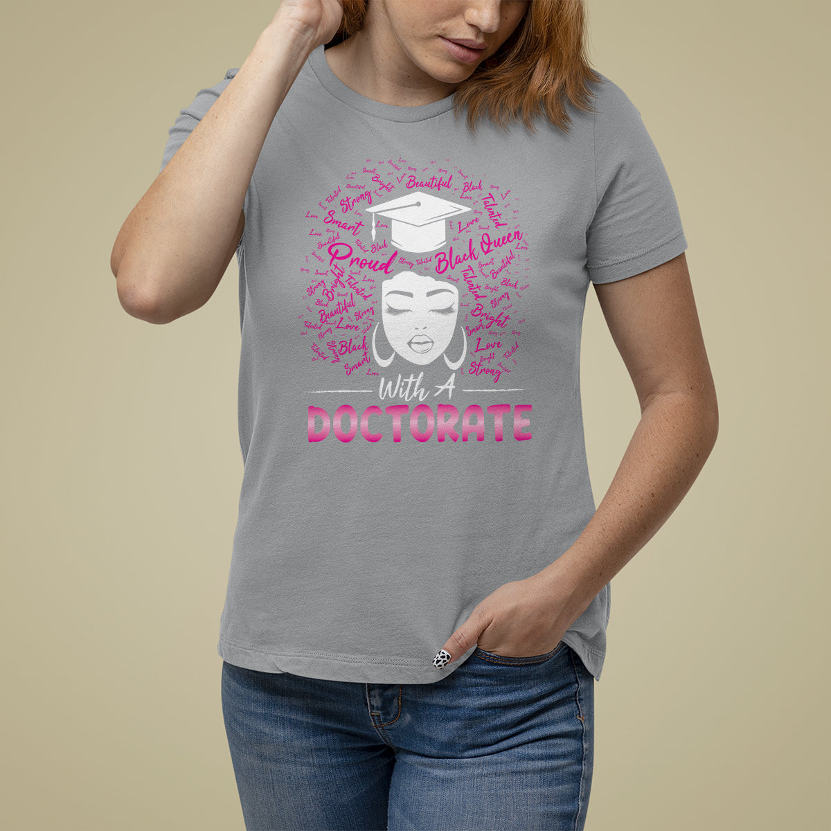Ph.D. Graduation T Shirt For Women Poud Black Queen With A Doctorate - Wonder Print Shop