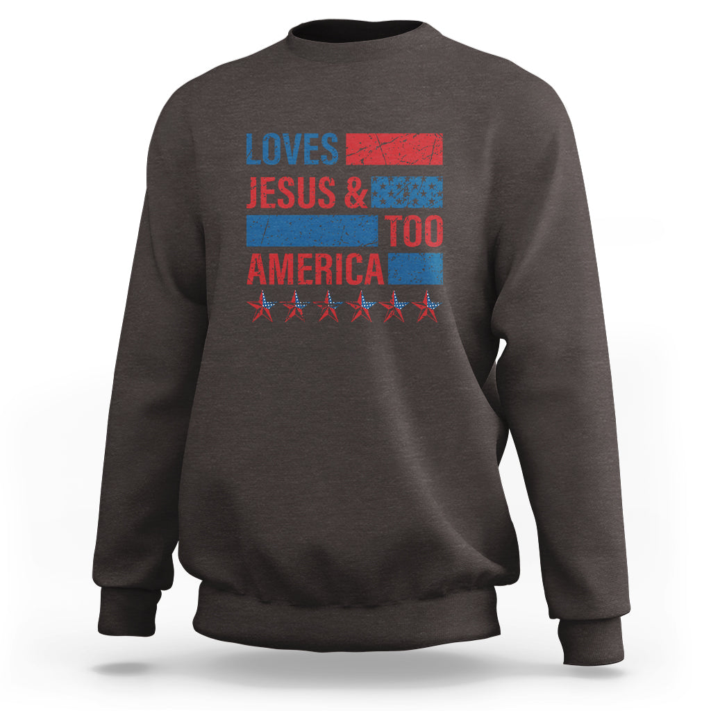 4th Of July Sweatshirt Loves Jesus and America Too - Wonder Print Shop