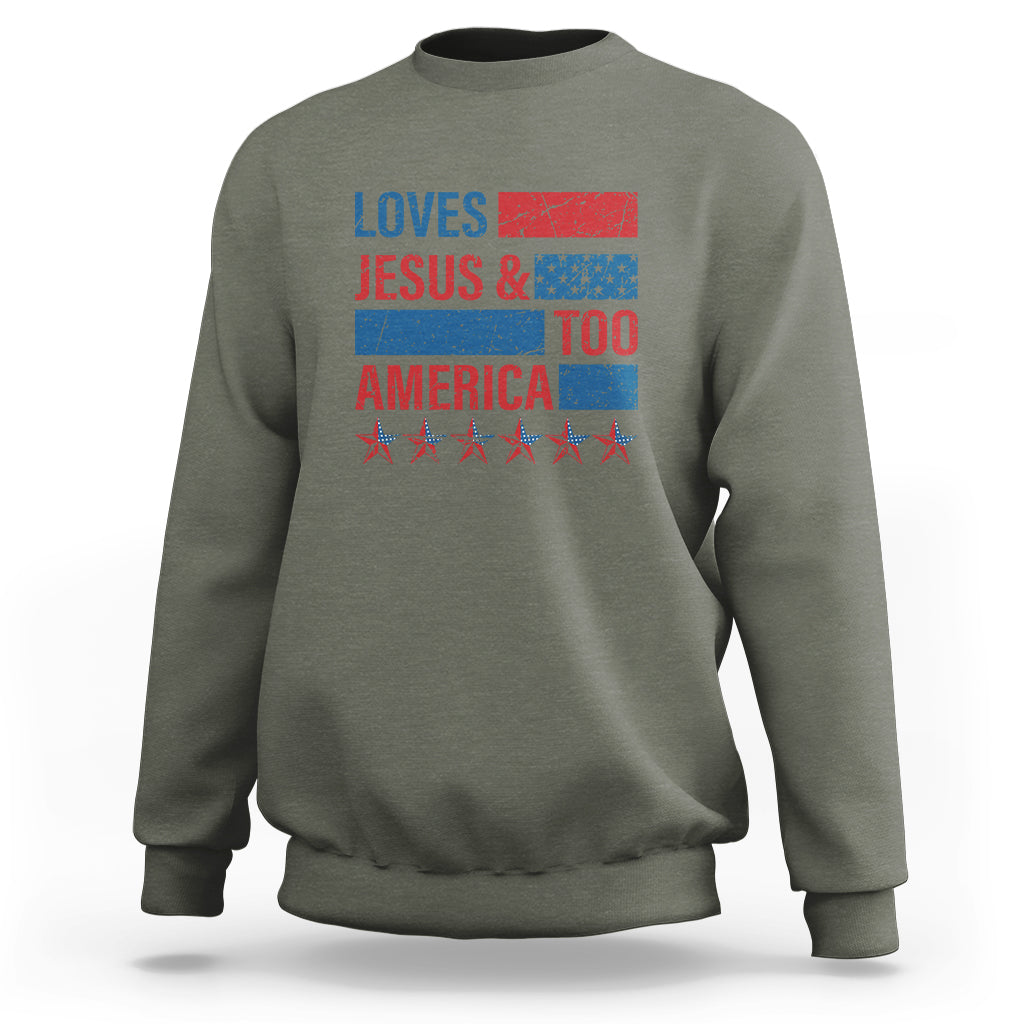 4th Of July Sweatshirt Loves Jesus and America Too - Wonder Print Shop