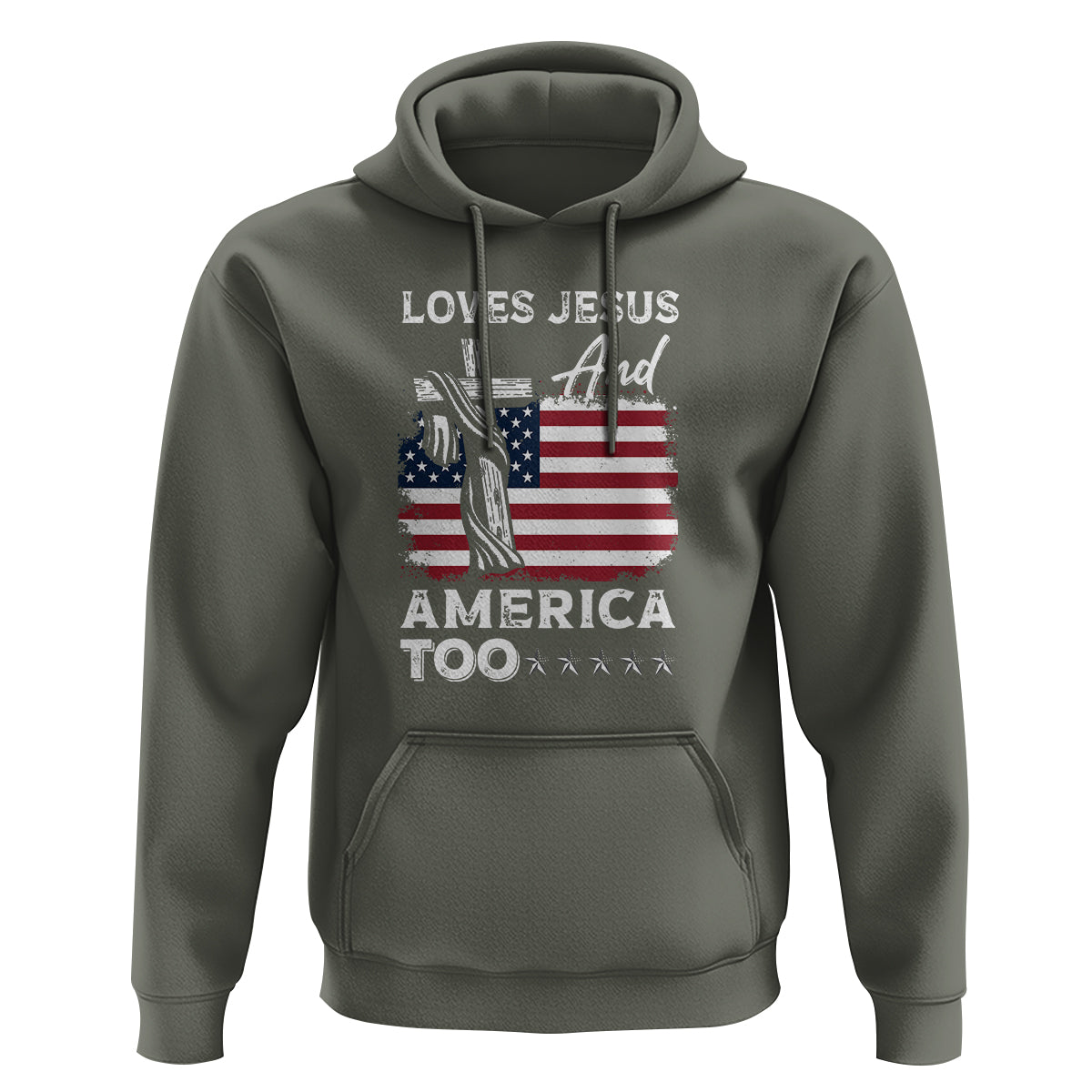 4th Of July Hoodie Loves Jesus and America Too - Wonder Print Shop