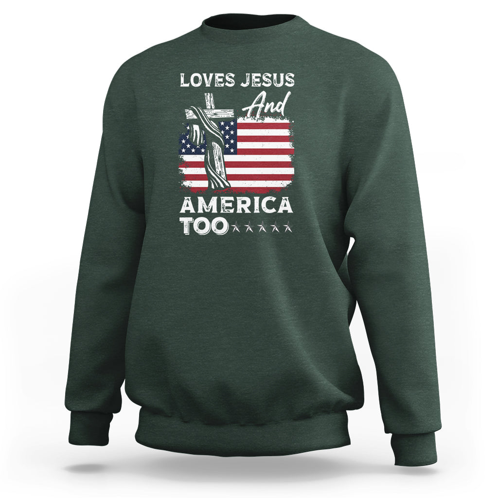 4th Of July Sweatshirt Loves Jesus and America Too - Wonder Print Shop