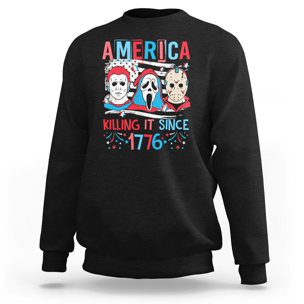 Funny 4th Of July Sweatshirt America Killing IT Since 1776 Horror - Wonder Print Shop