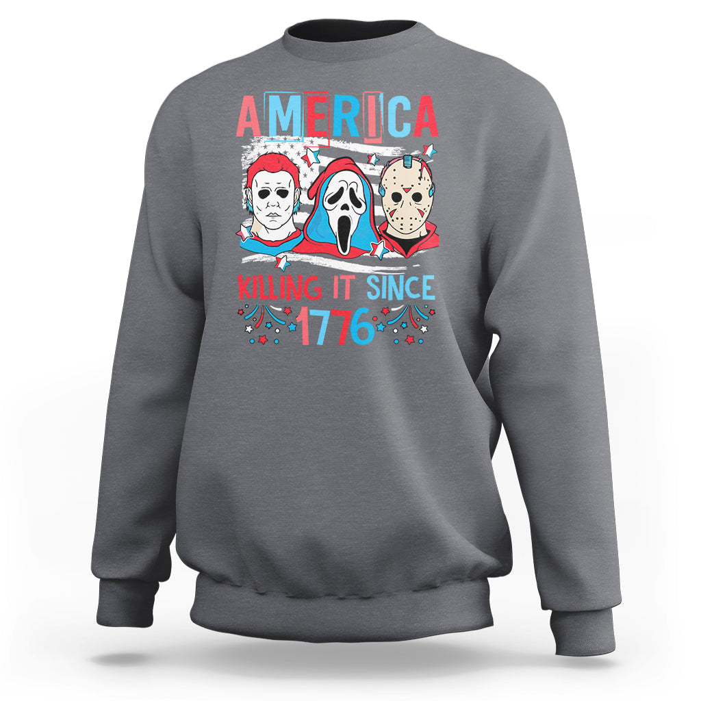 Funny 4th Of July Sweatshirt America Killing IT Since 1776 Horror - Wonder Print Shop