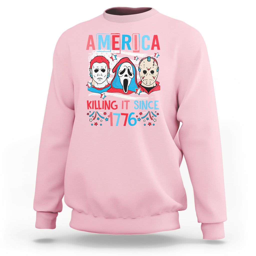 Funny 4th Of July Sweatshirt America Killing IT Since 1776 Horror - Wonder Print Shop