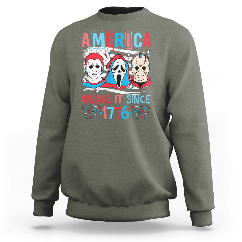 Funny 4th Of July Sweatshirt America Killing IT Since 1776 Horror - Wonder Print Shop