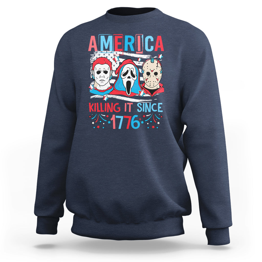 Funny 4th Of July Sweatshirt America Killing IT Since 1776 Horror - Wonder Print Shop