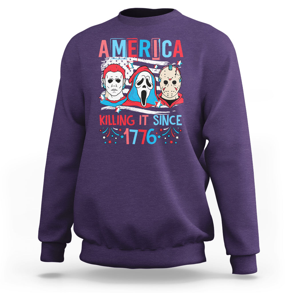 Funny 4th Of July Sweatshirt America Killing IT Since 1776 Horror - Wonder Print Shop
