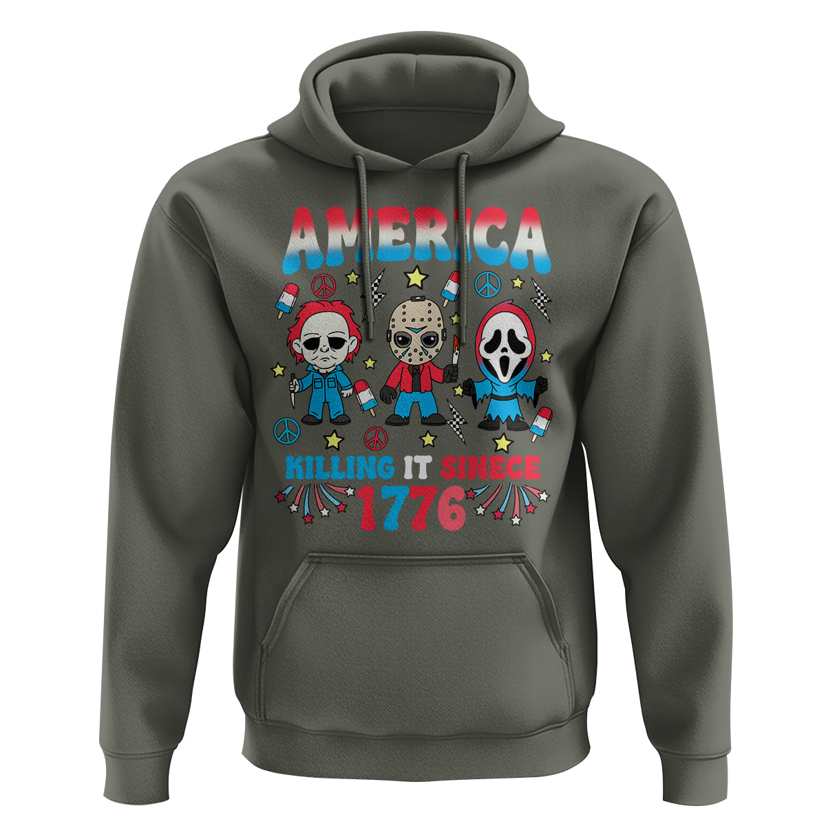 Funny 4th Of July Hoodie America Killing IT Since 1776 Horror - Wonder Print Shop