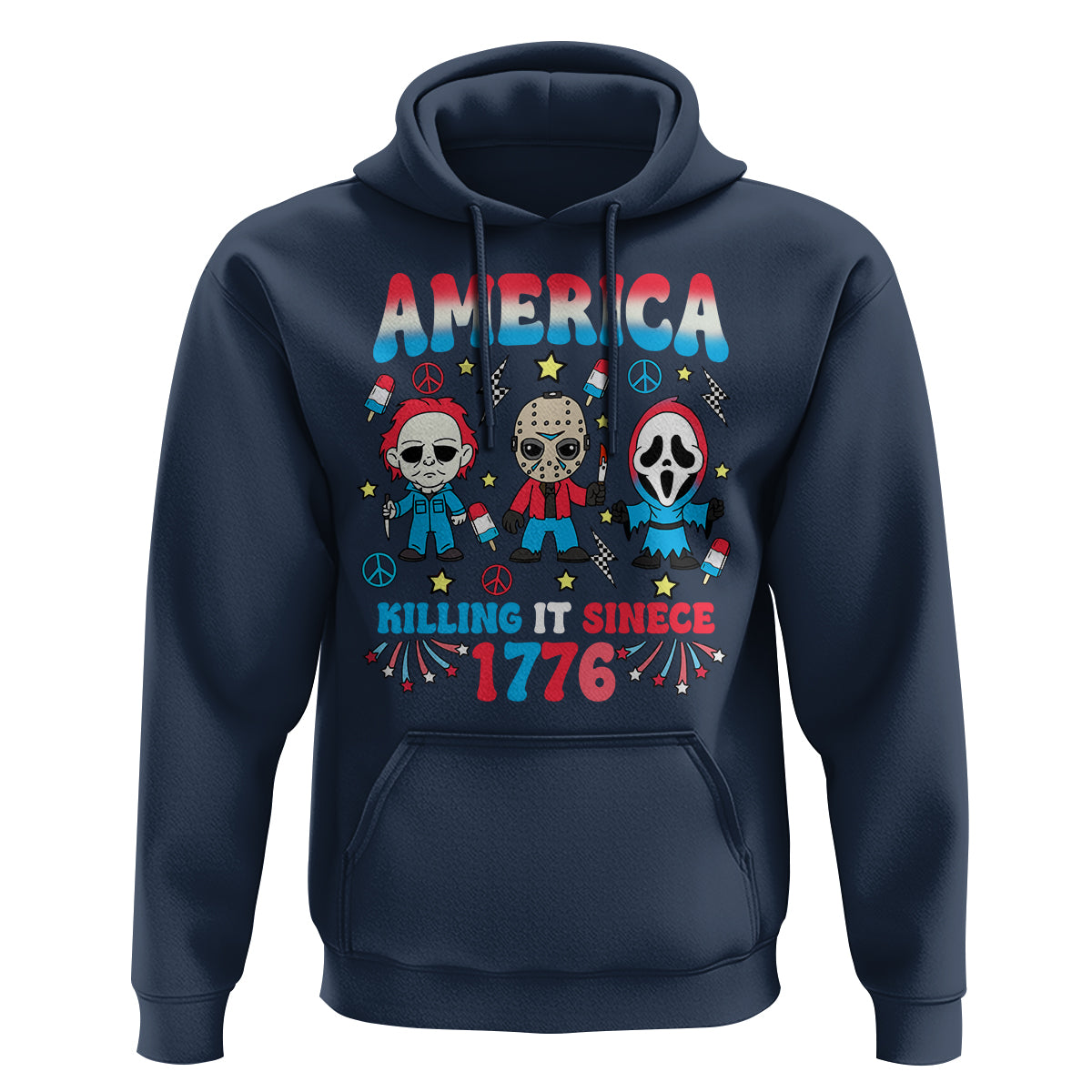 Funny 4th Of July Hoodie America Killing IT Since 1776 Horror - Wonder Print Shop