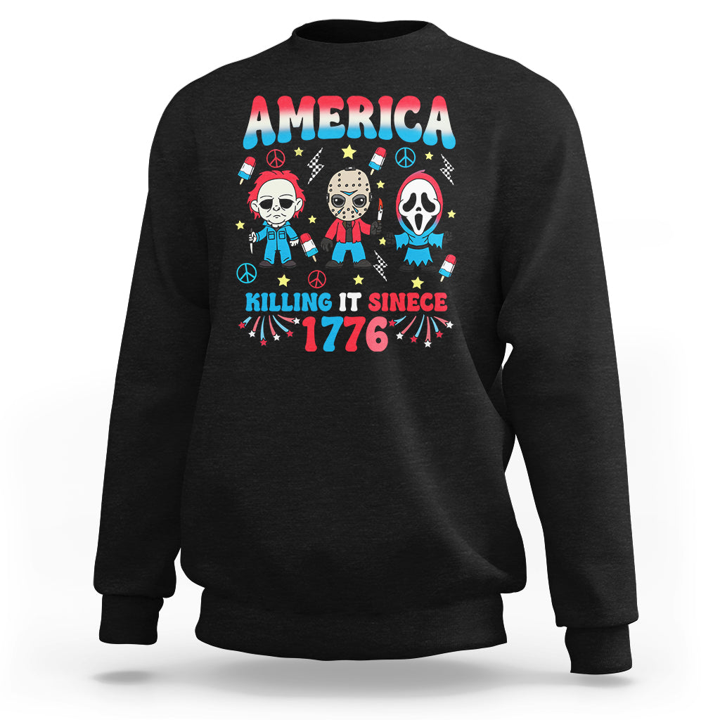 Funny 4th Of July Sweatshirt America Killing IT Since 1776 Horror - Wonder Print Shop