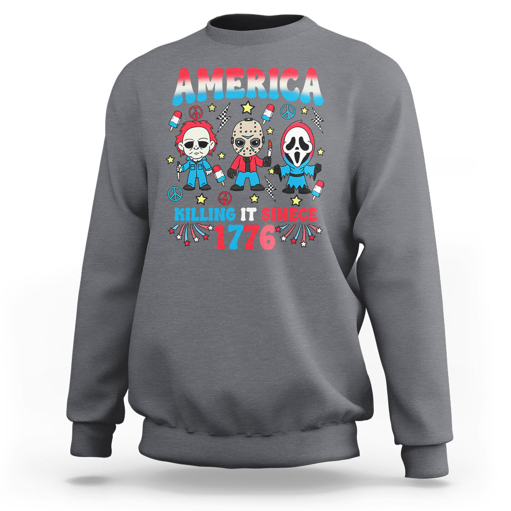 Funny 4th Of July Sweatshirt America Killing IT Since 1776 Horror - Wonder Print Shop