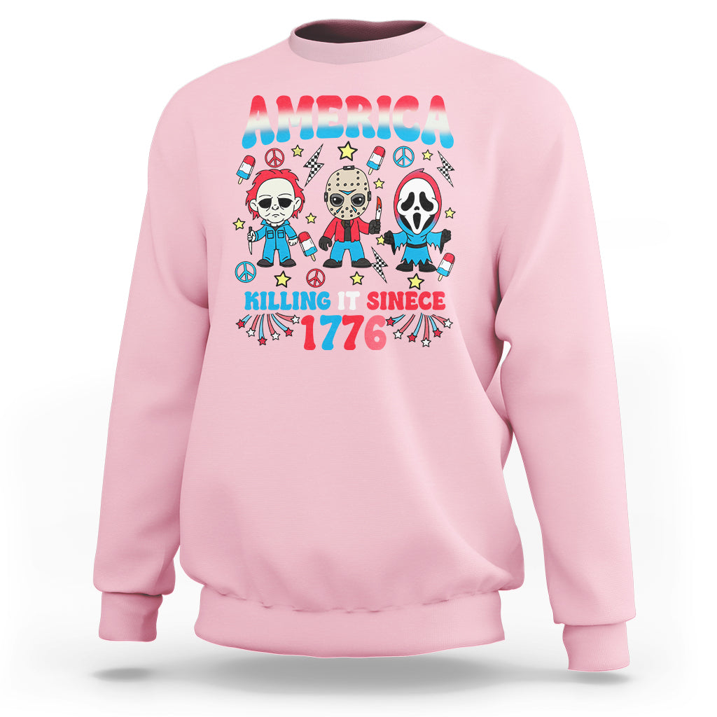 Funny 4th Of July Sweatshirt America Killing IT Since 1776 Horror - Wonder Print Shop