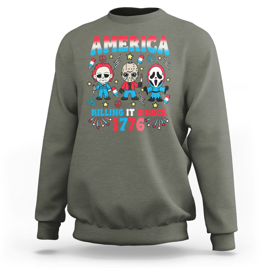 Funny 4th Of July Sweatshirt America Killing IT Since 1776 Horror - Wonder Print Shop