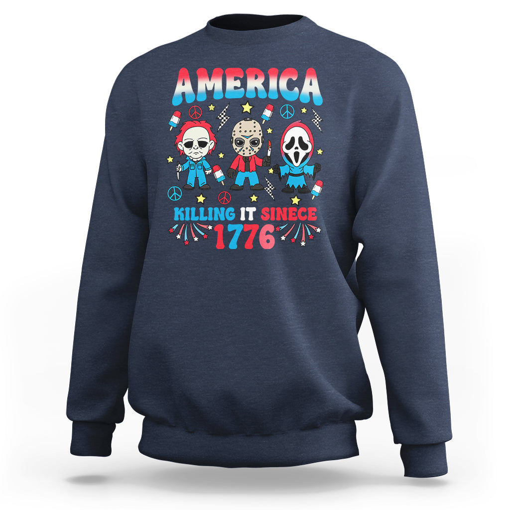 Funny 4th Of July Sweatshirt America Killing IT Since 1776 Horror - Wonder Print Shop