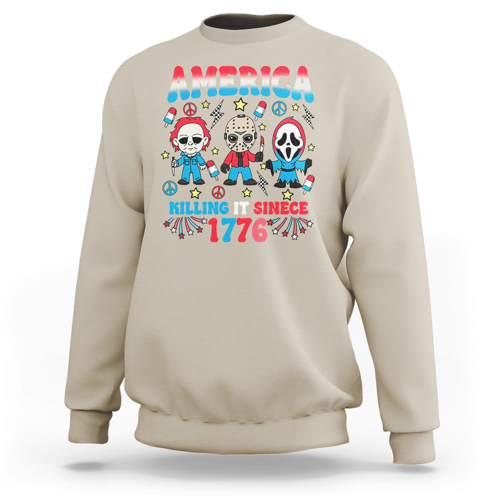 Funny 4th Of July Sweatshirt America Killing IT Since 1776 Horror - Wonder Print Shop