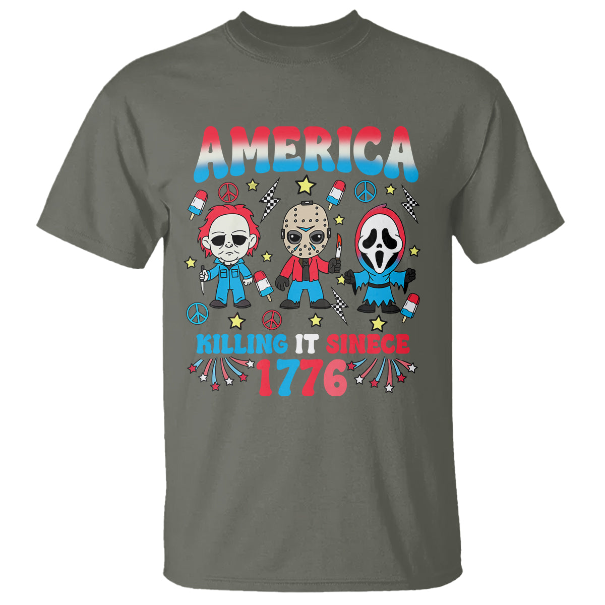 Funny 4th Of July T Shirt America Killing IT Since 1776 Horror - Wonder Print Shop