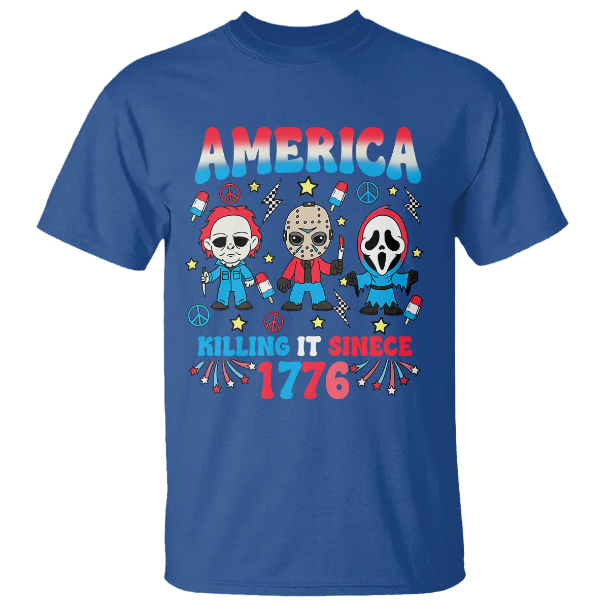 Funny 4th Of July T Shirt America Killing IT Since 1776 Horror - Wonder Print Shop
