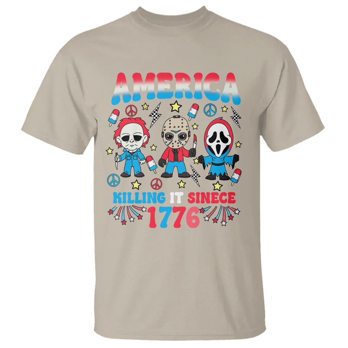 Funny 4th Of July T Shirt America Killing IT Since 1776 Horror - Wonder Print Shop