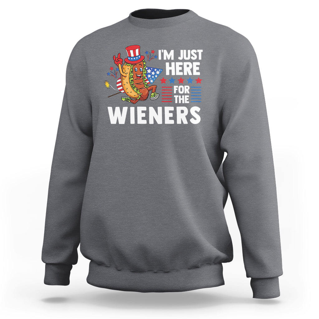 4th Of July Sweatshirt I'm Just Here For The Wieners Patriotic Hot Dog - Wonder Print Shop