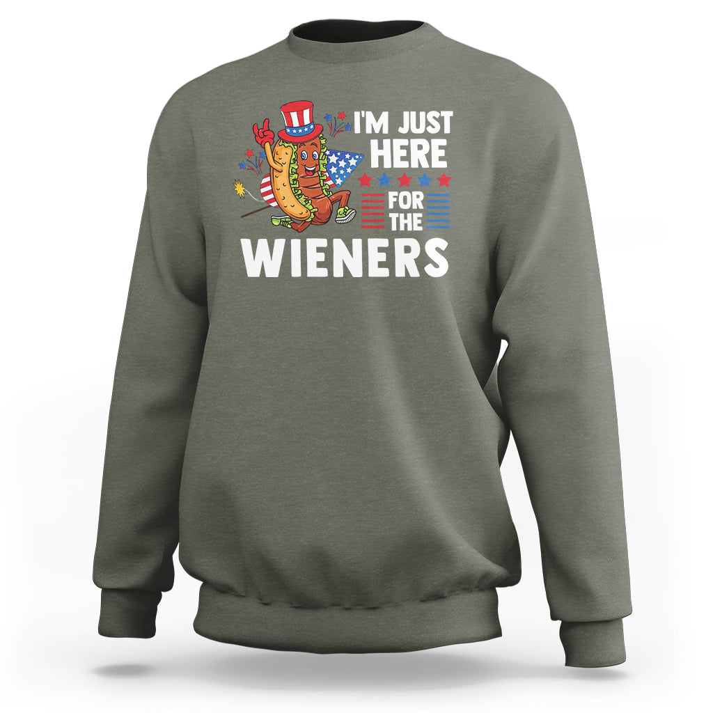 4th Of July Sweatshirt I'm Just Here For The Wieners Patriotic Hot Dog - Wonder Print Shop