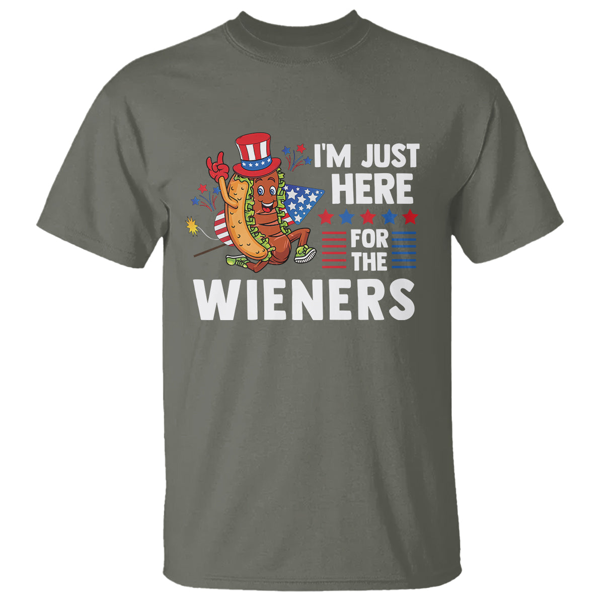 4th Of July T Shirt I'm Just Here For The Wieners Patriotic Hot Dog - Wonder Print Shop