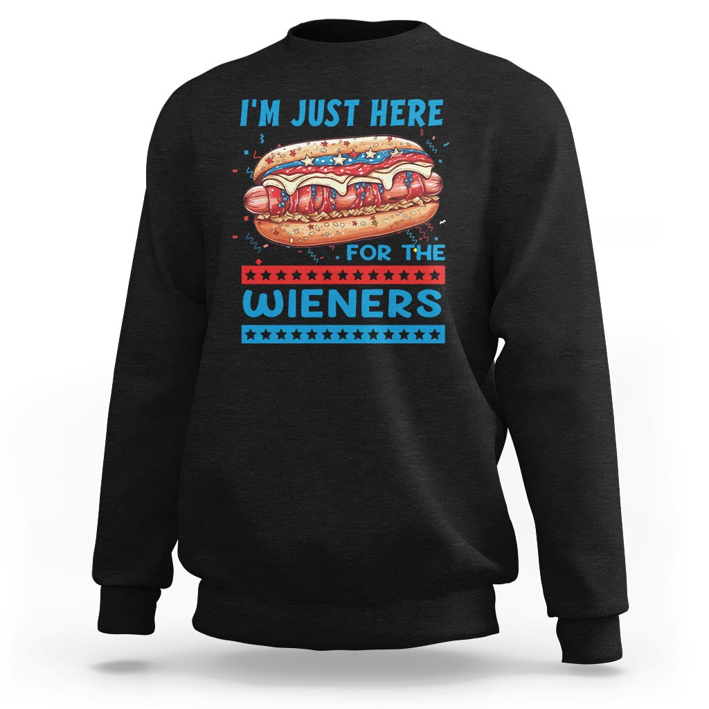 4th Of July Sweatshirt I'm Just Here For The Wieners Patriotic Hot Dog - Wonder Print Shop