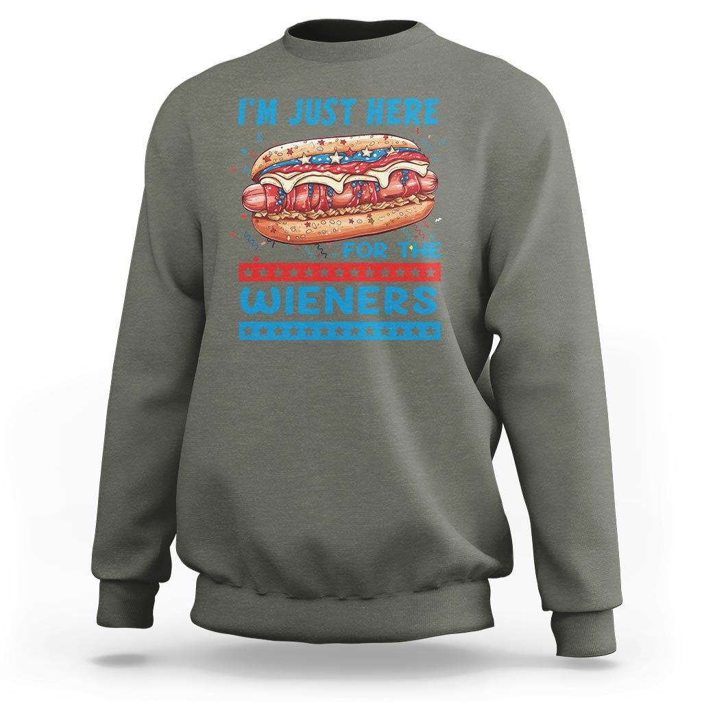 4th Of July Sweatshirt I'm Just Here For The Wieners Patriotic Hot Dog - Wonder Print Shop