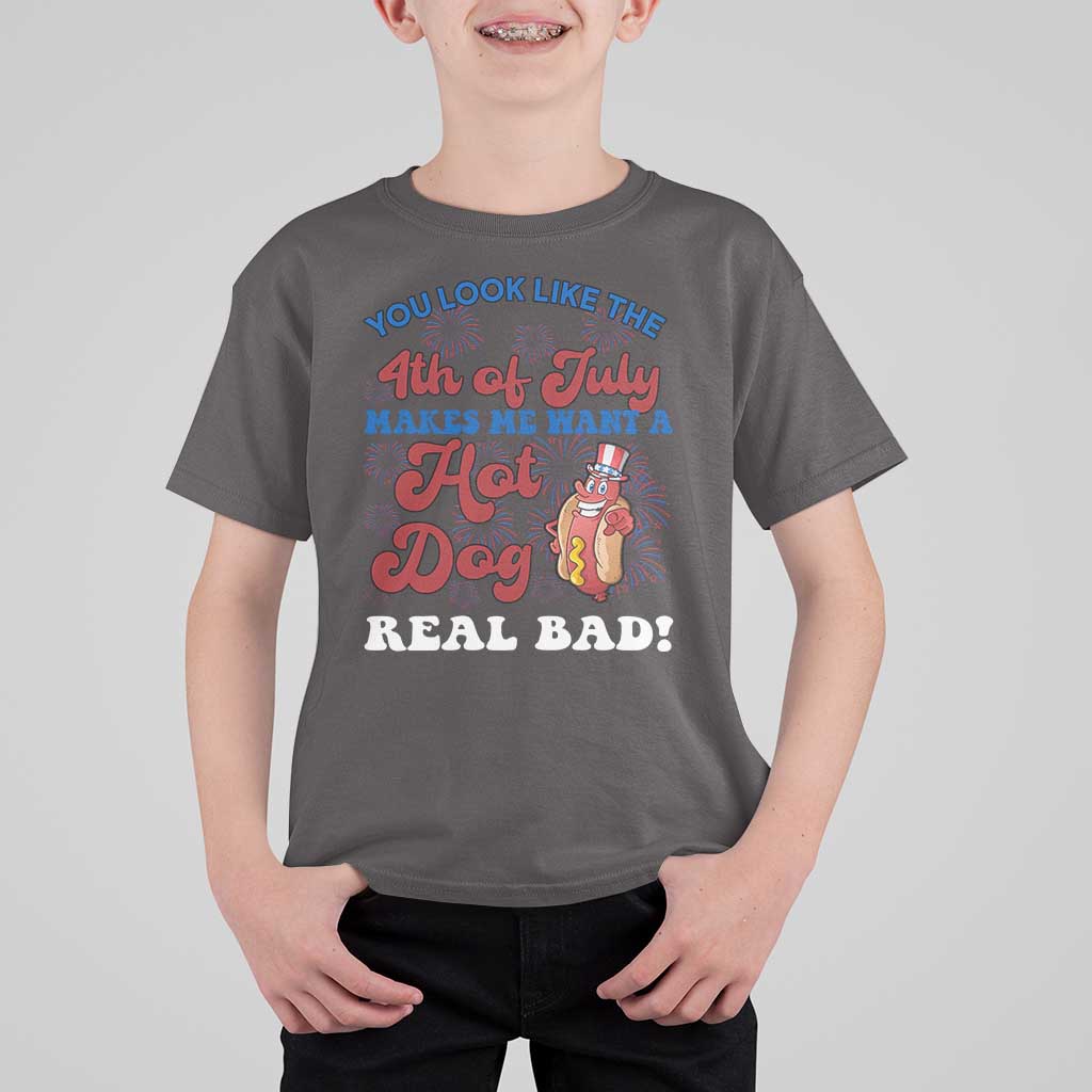 You Look Like The 4th Of July Funny Hot Dog T Shirt For Kid