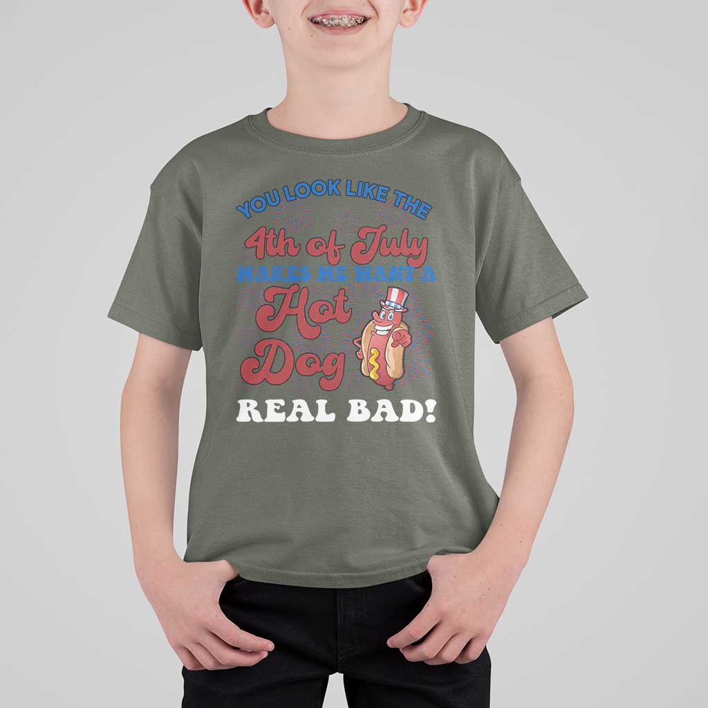 You Look Like The 4th Of July Funny Hot Dog T Shirt For Kid
