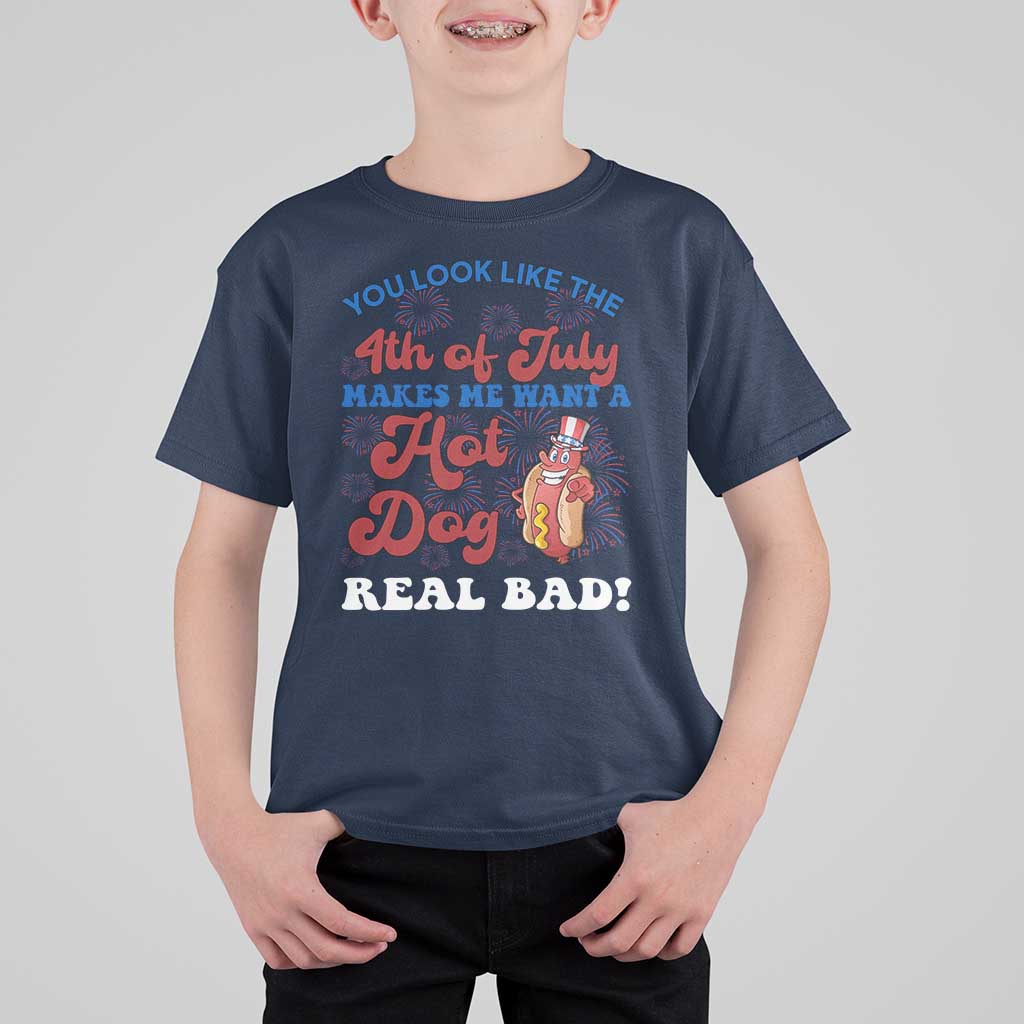 You Look Like The 4th Of July Funny Hot Dog T Shirt For Kid