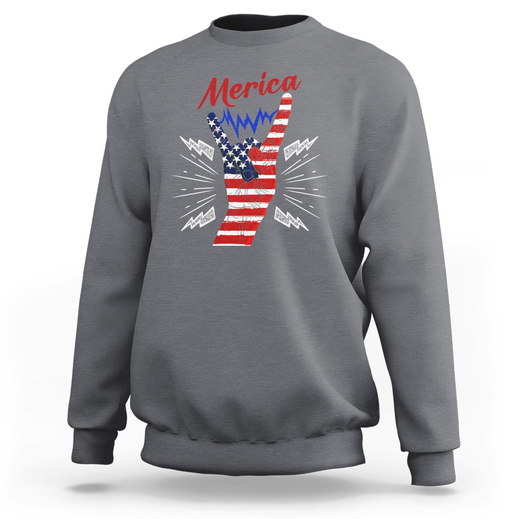 Merica Rock Sign 4th Of July Sweatshirt - Wonder Print Shop