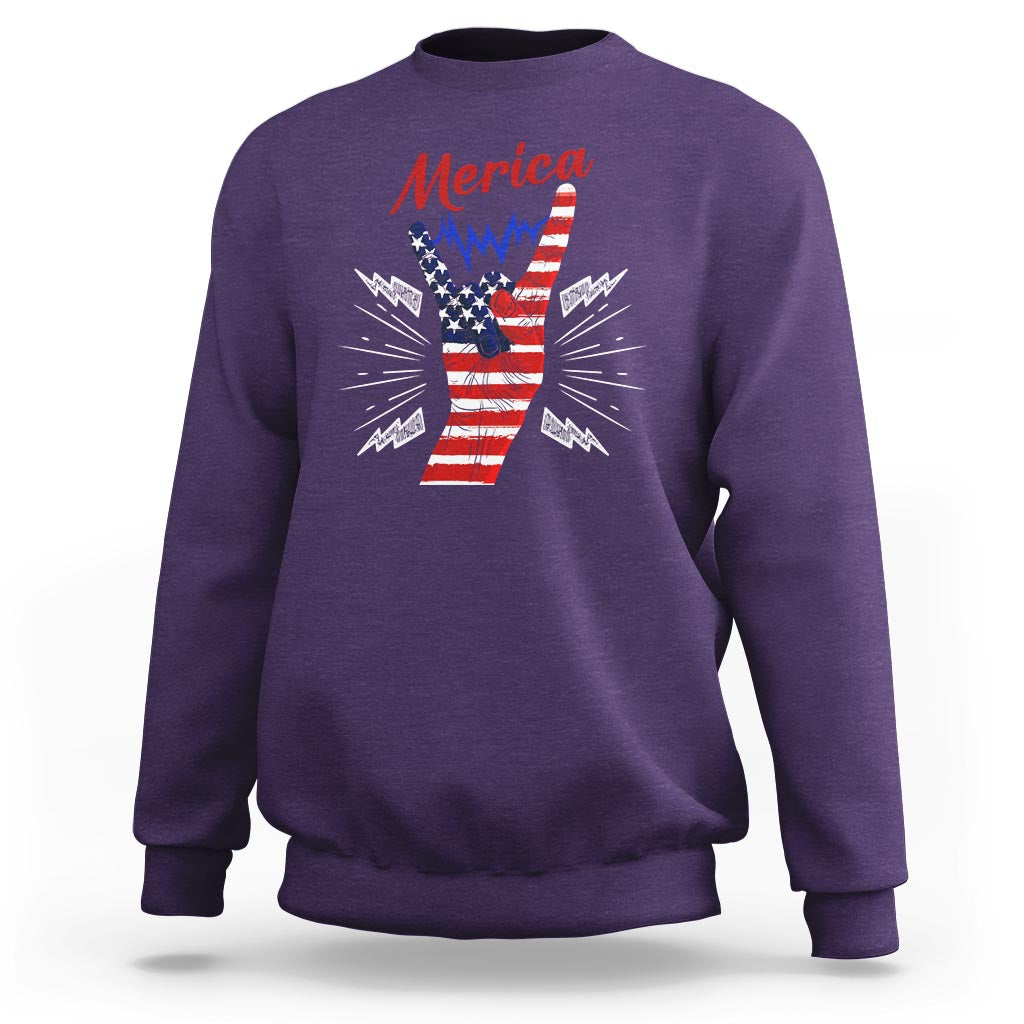 Merica Rock Sign 4th Of July Sweatshirt - Wonder Print Shop