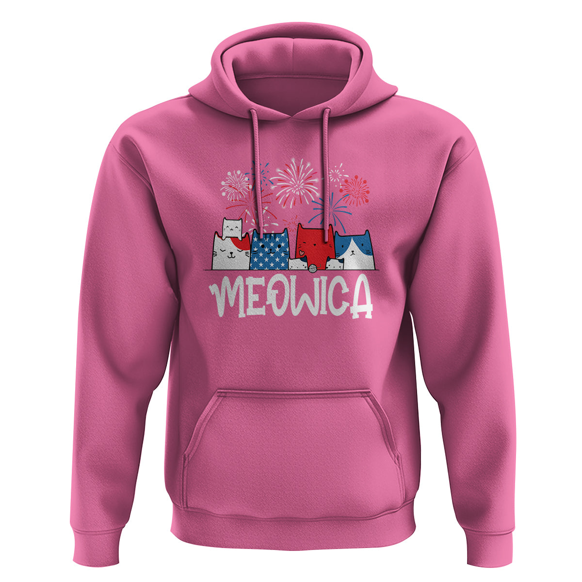 4th Of July Cat Lover Hoodie Meowica Patriotic American Flag Fireworks - Wonder Print Shop