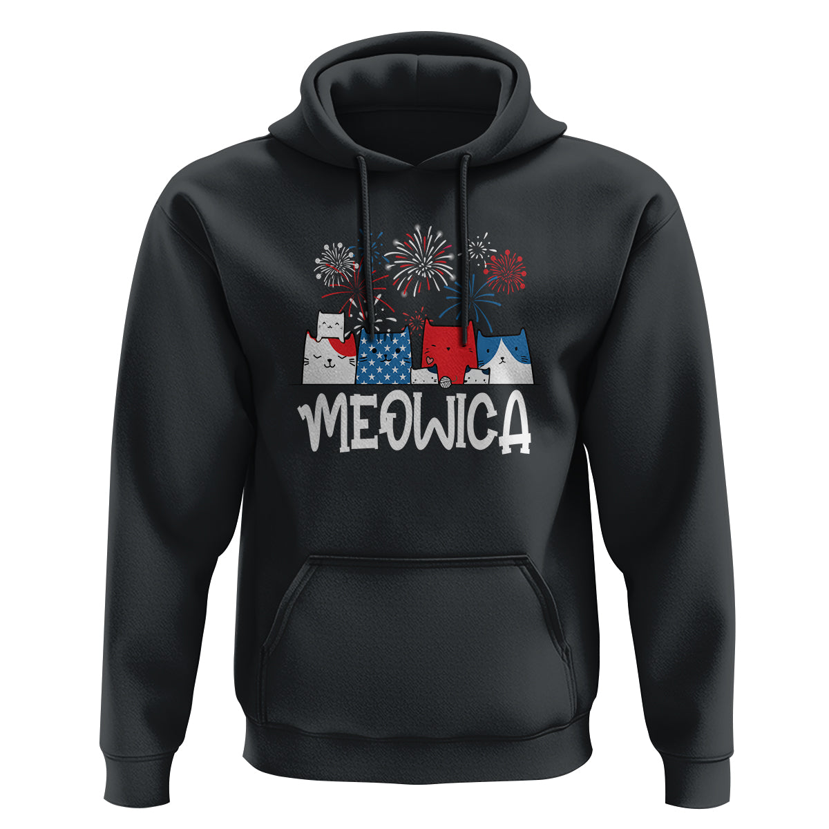 4th Of July Cat Lover Hoodie Meowica Patriotic American Flag Fireworks - Wonder Print Shop