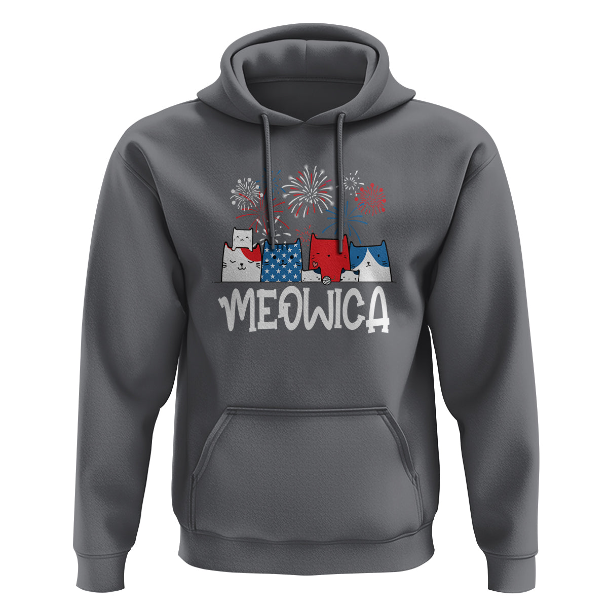 4th Of July Cat Lover Hoodie Meowica Patriotic American Flag Fireworks - Wonder Print Shop