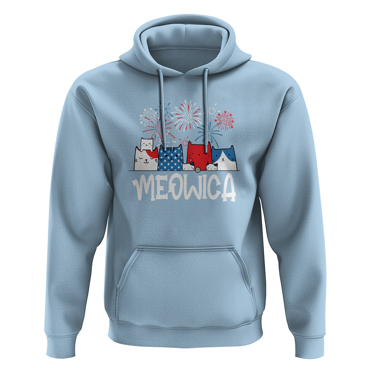 4th Of July Cat Lover Hoodie Meowica Patriotic American Flag Fireworks - Wonder Print Shop