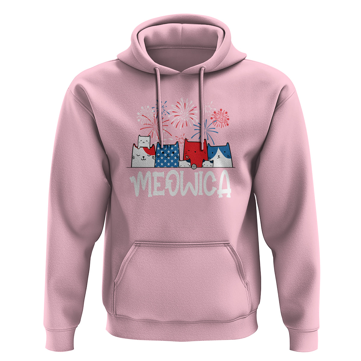 4th Of July Cat Lover Hoodie Meowica Patriotic American Flag Fireworks - Wonder Print Shop