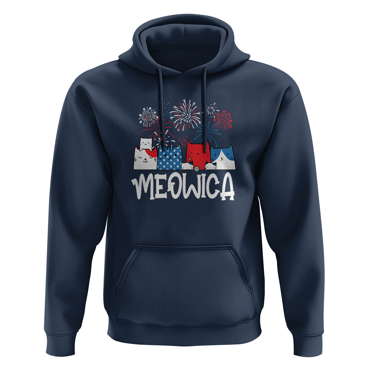 4th Of July Cat Lover Hoodie Meowica Patriotic American Flag Fireworks - Wonder Print Shop