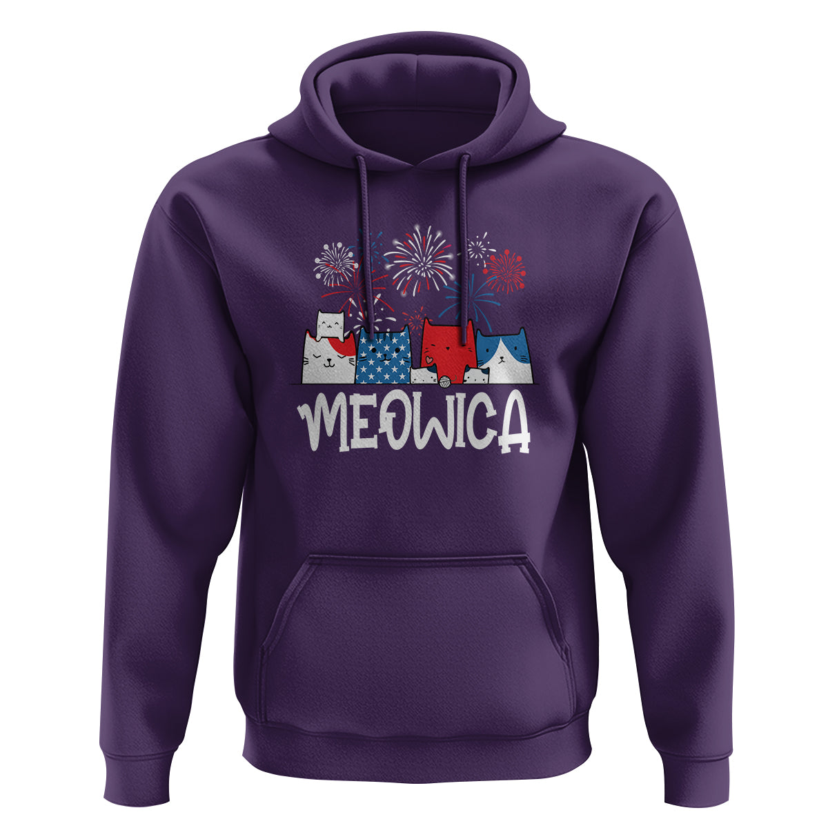 4th Of July Cat Lover Hoodie Meowica Patriotic American Flag Fireworks - Wonder Print Shop