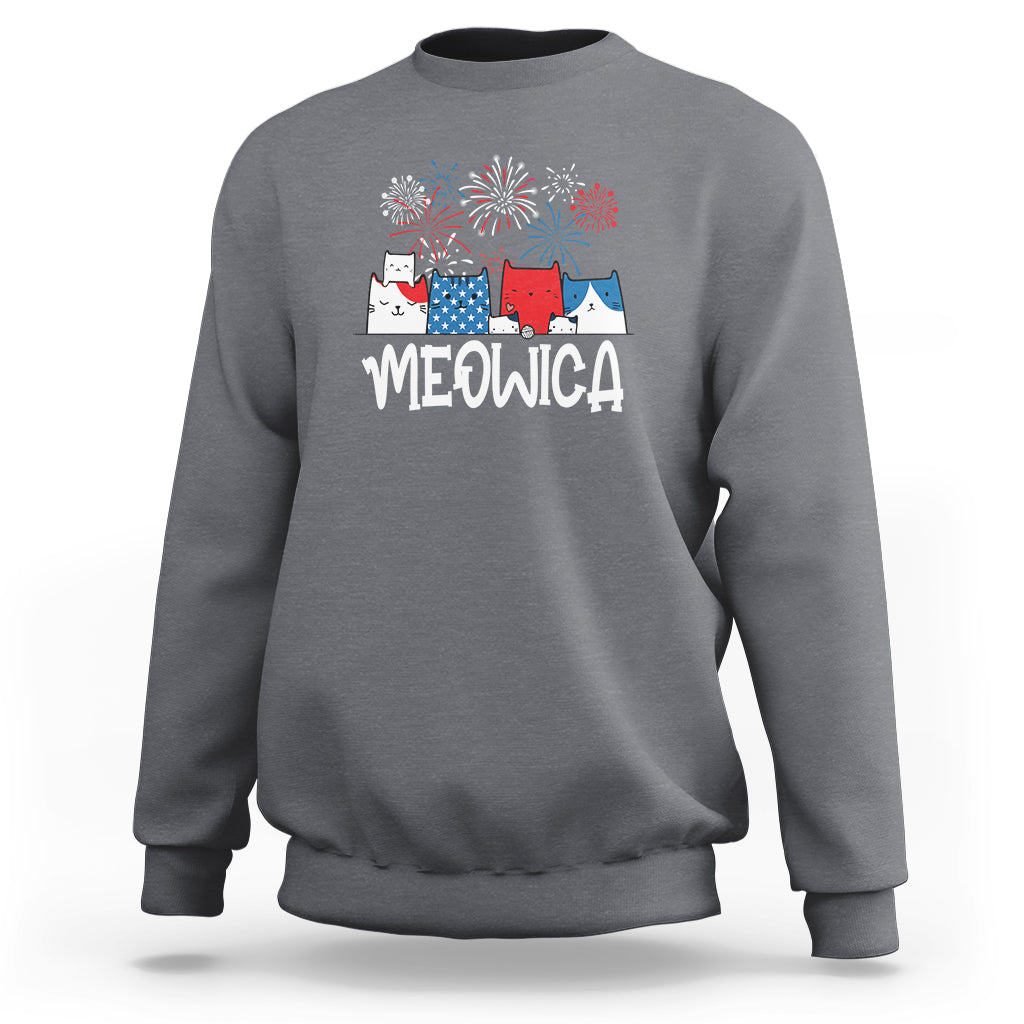 4th Of July Cat Lover Sweatshirt Meowica Patriotic American Flag Fireworks - Wonder Print Shop