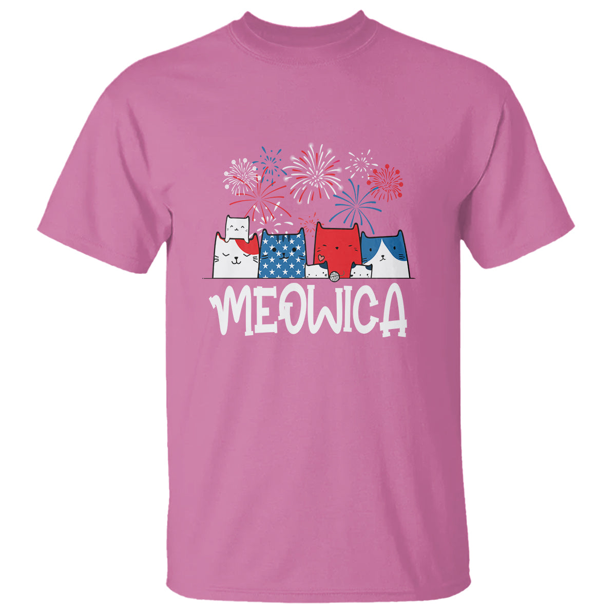 4th Of July Cat Lover T Shirt Meowica Patriotic American Flag Fireworks - Wonder Print Shop