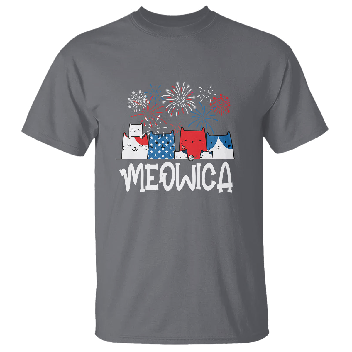 4th Of July Cat Lover T Shirt Meowica Patriotic American Flag Fireworks - Wonder Print Shop