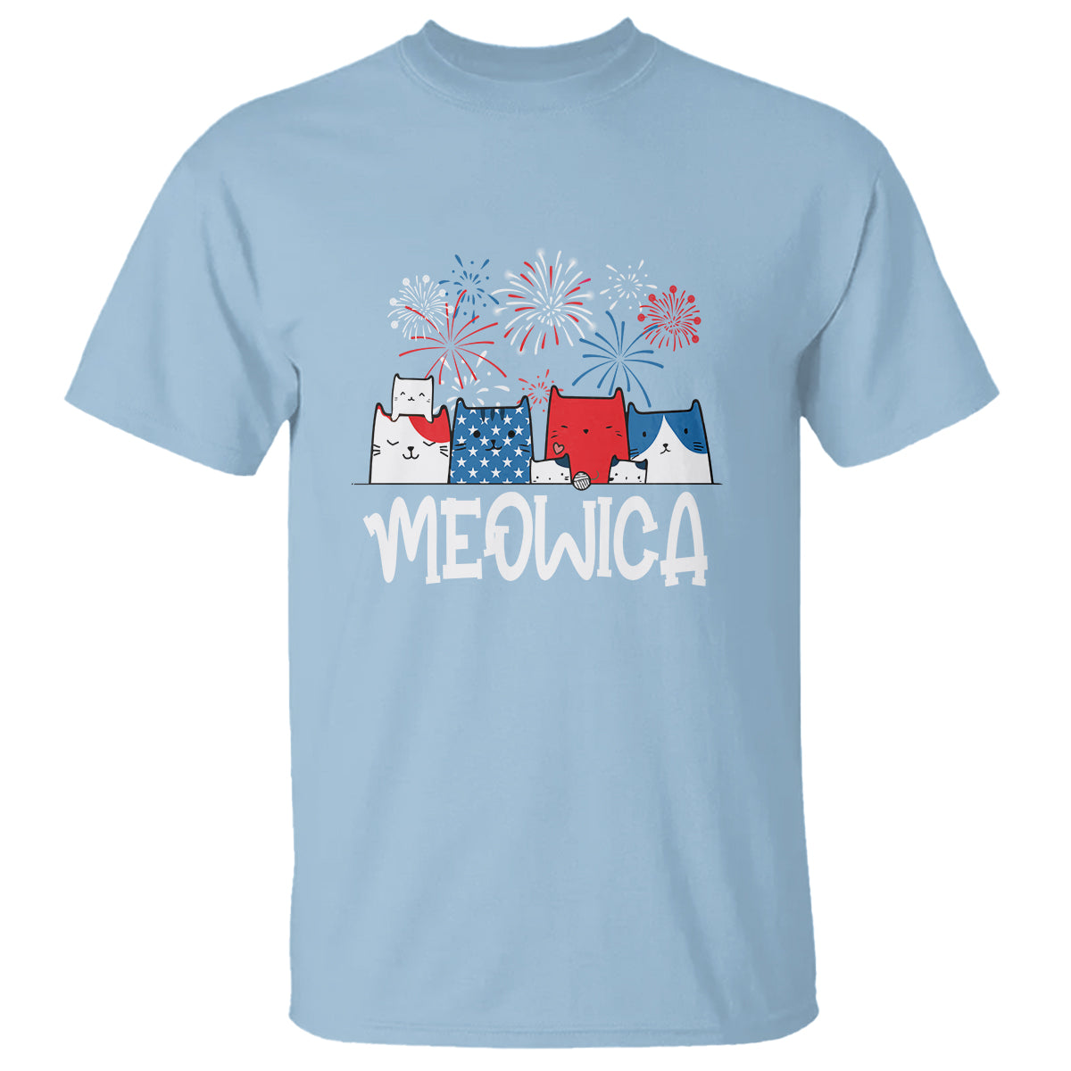 4th Of July Cat Lover T Shirt Meowica Patriotic American Flag Fireworks - Wonder Print Shop