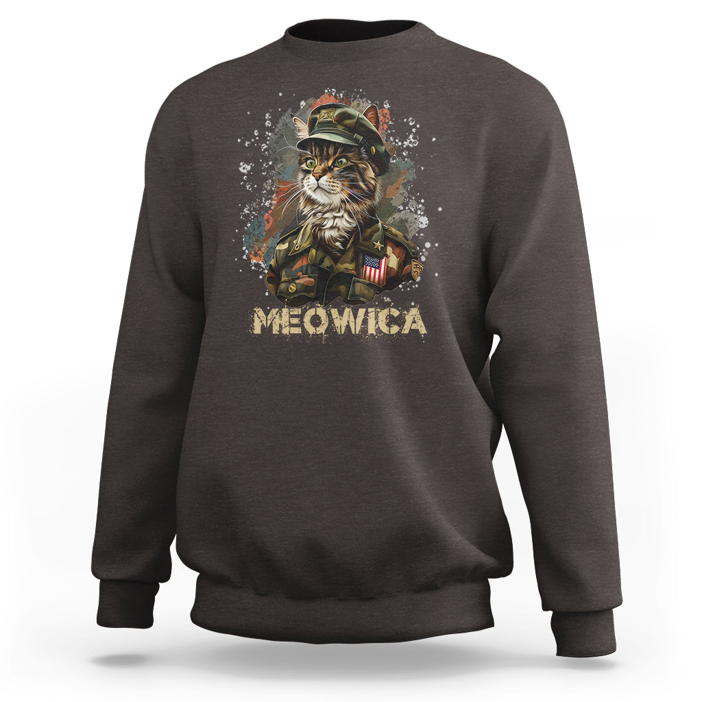 4th Of July Cat Lover Sweatshirt Meowica Patriotic US Army Cat - Wonder Print Shop
