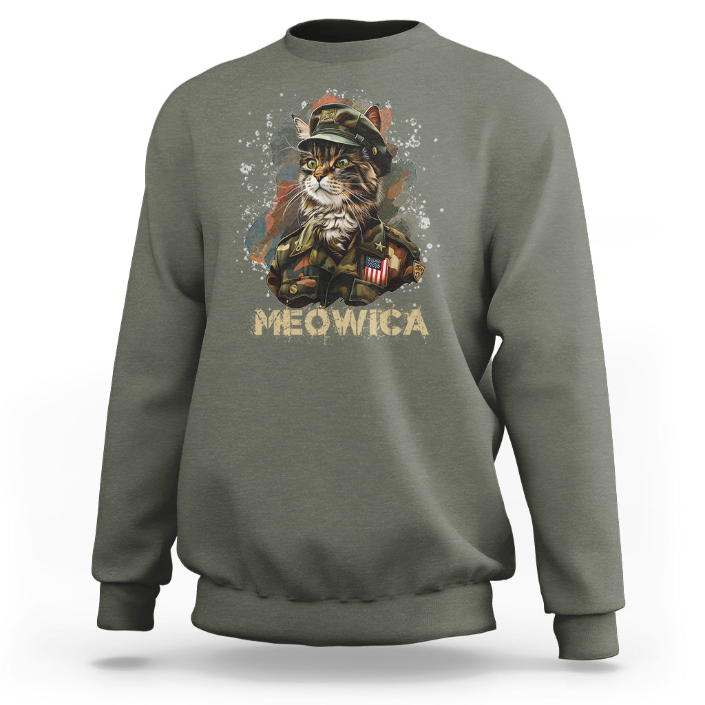 4th Of July Cat Lover Sweatshirt Meowica Patriotic US Army Cat - Wonder Print Shop