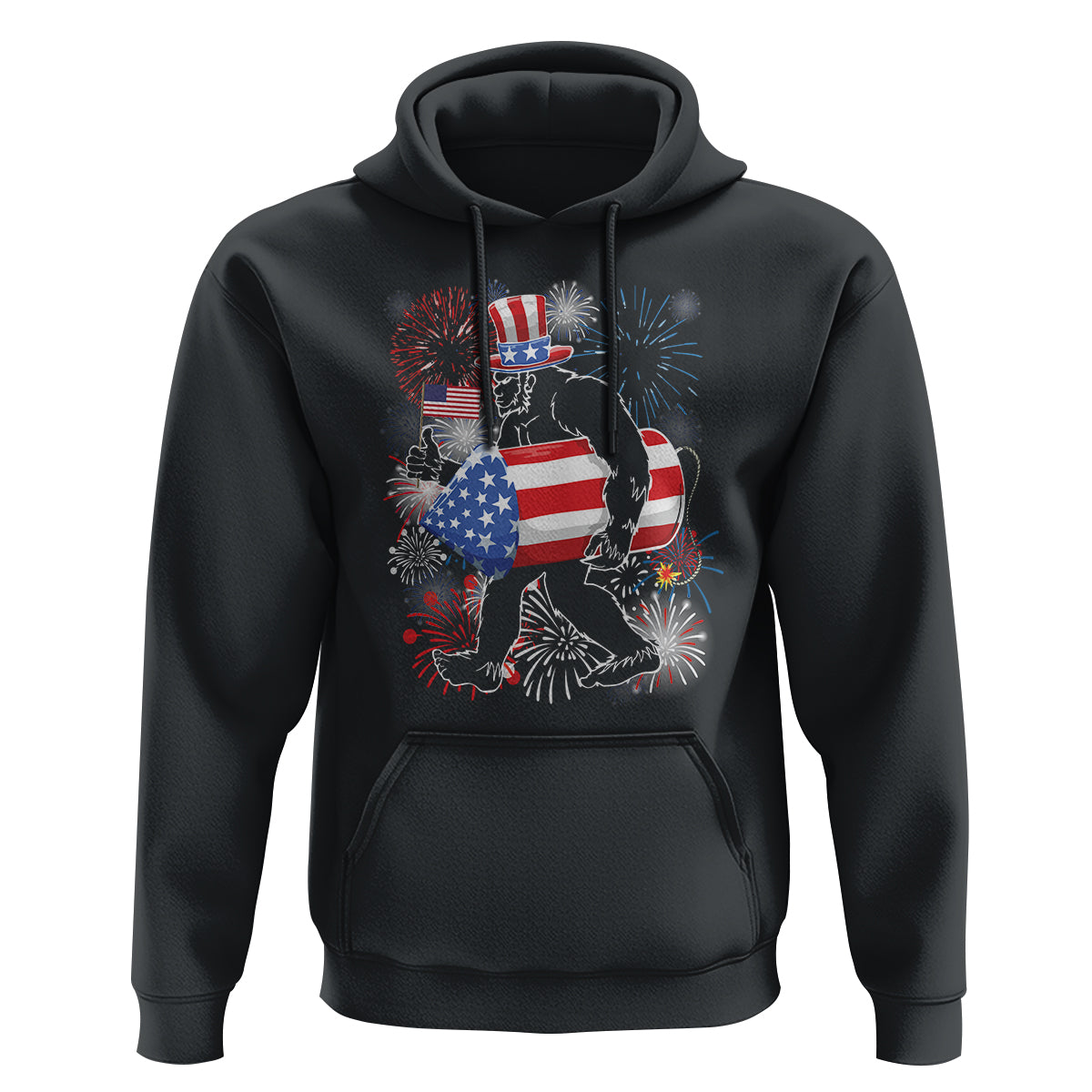 4th Of July Hoodie Bigfoot Fireworks Sasquatch American Flag - Wonder Print Shop